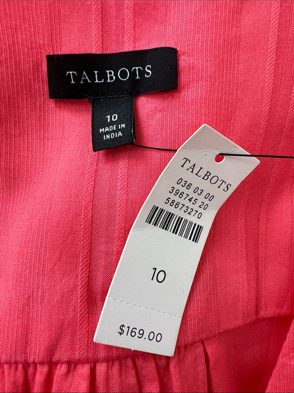 Talbots NWT Coral V-Neck Fit & Flare Midi Dress Pockets Smocked Waist Size 10 - Picture 7 of 9